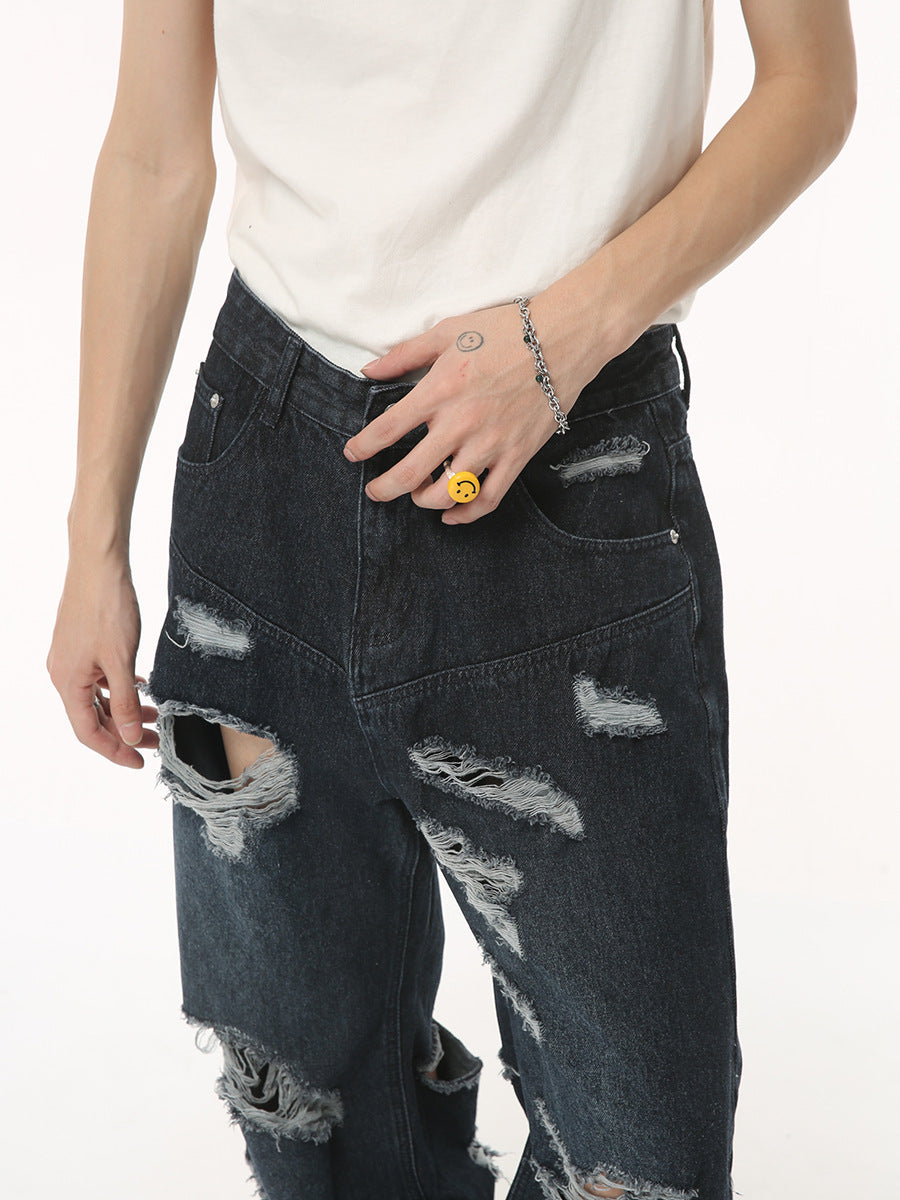 Summer Retro Loose Hole High Street Hip Hop Jeans