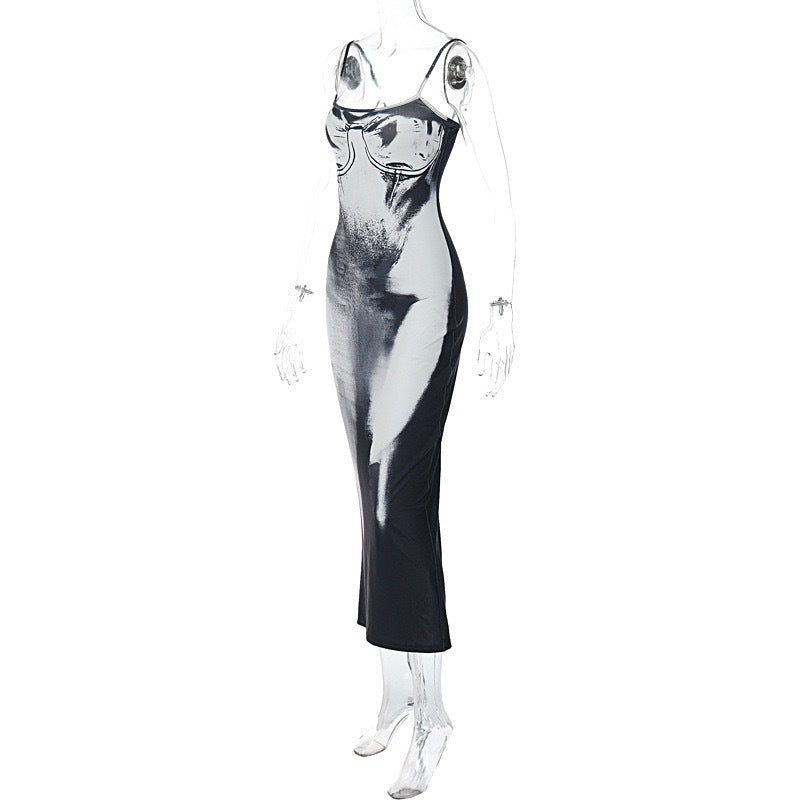 Low-cut Buttock Back Slit Suspender Dress