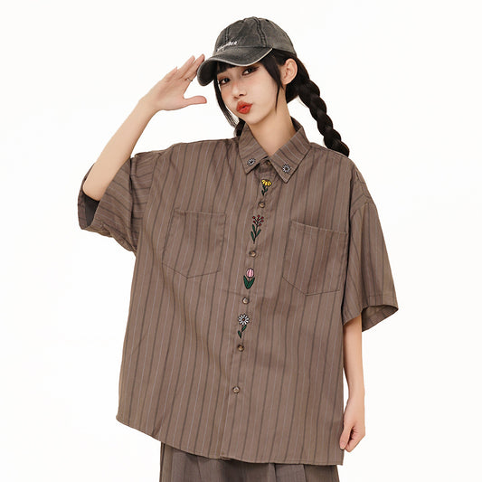 Vertical Striped Casual Short-sleeved Shirt For Men