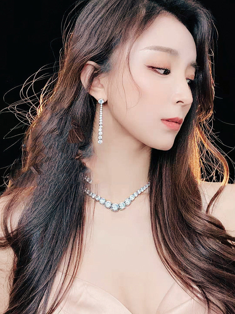 Collier en argent sterling 925 et moissanite, une rangée de diamants, pour femme