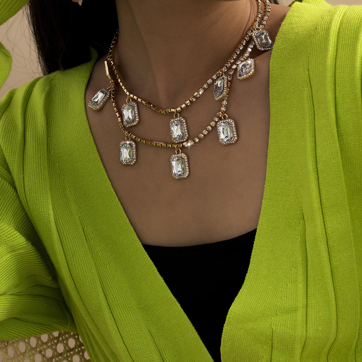 Exaggerated Hip-hop Style Multi-layer Diamond Necklace