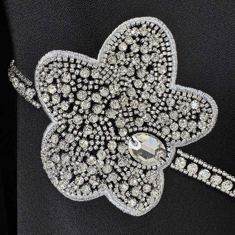 Long Sleeve Socialite Temperament Beads Rhinestones Dress