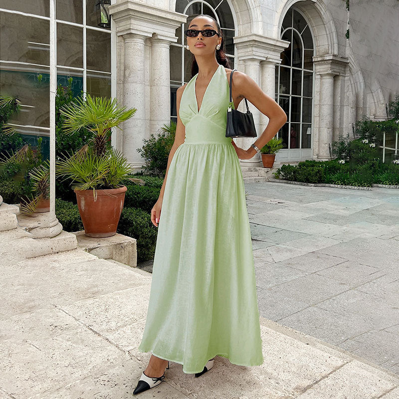 Robe longue dos nu à lacets et bretelles dos nu