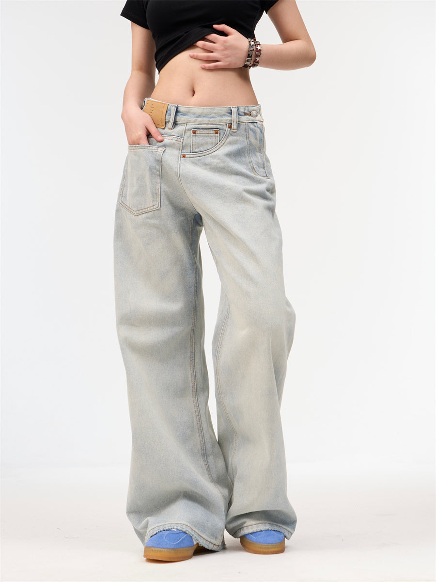 Loose Retro Washed Light Colored Jeans