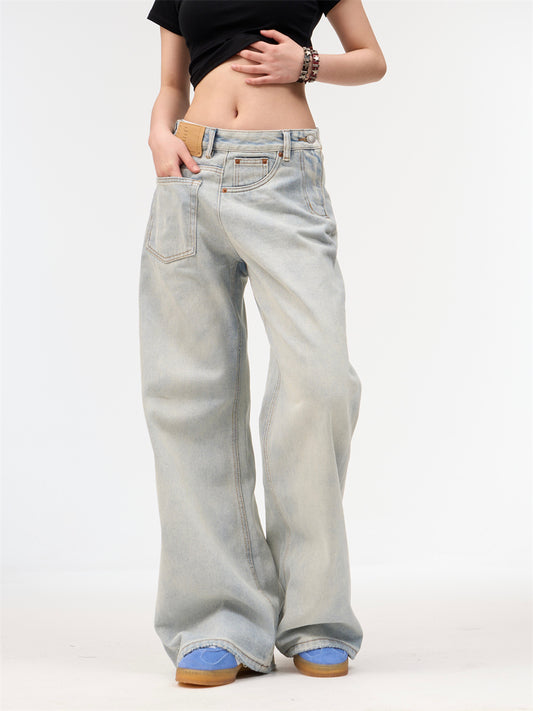 Loose Retro Washed Light Colored Jeans