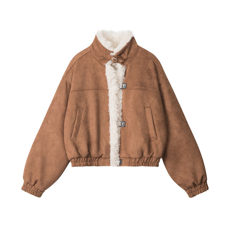 Manteau d'hiver décontracté en coton ample à col montant style rétro américain