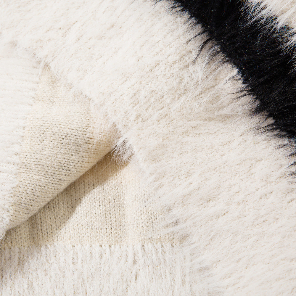 Striped Mink-like Round Neck Sweater For Men