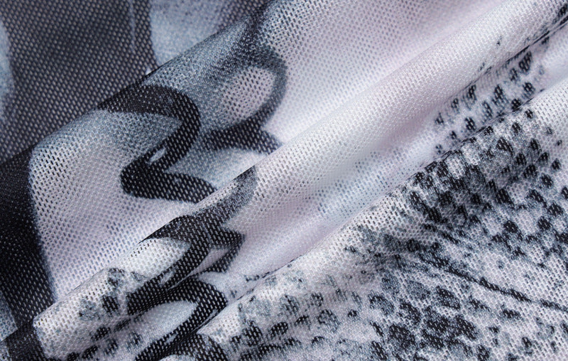 Robe slim en maille imprimée à manches longues et col montant pour femme