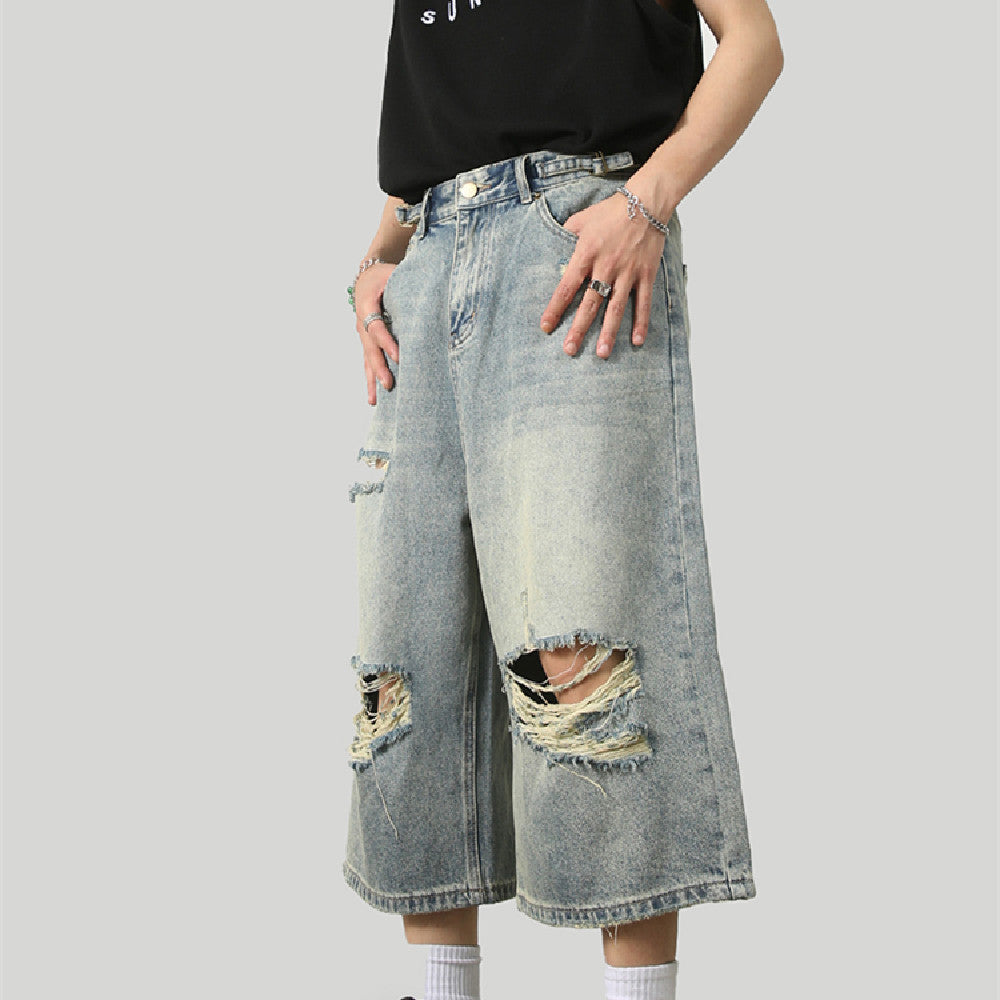 Fashionable Distressed Washed Jeans