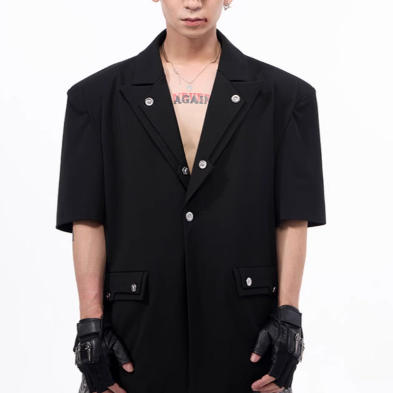 Men's Summer Silhouette Shoulder Padded Short Sleeved Jacket