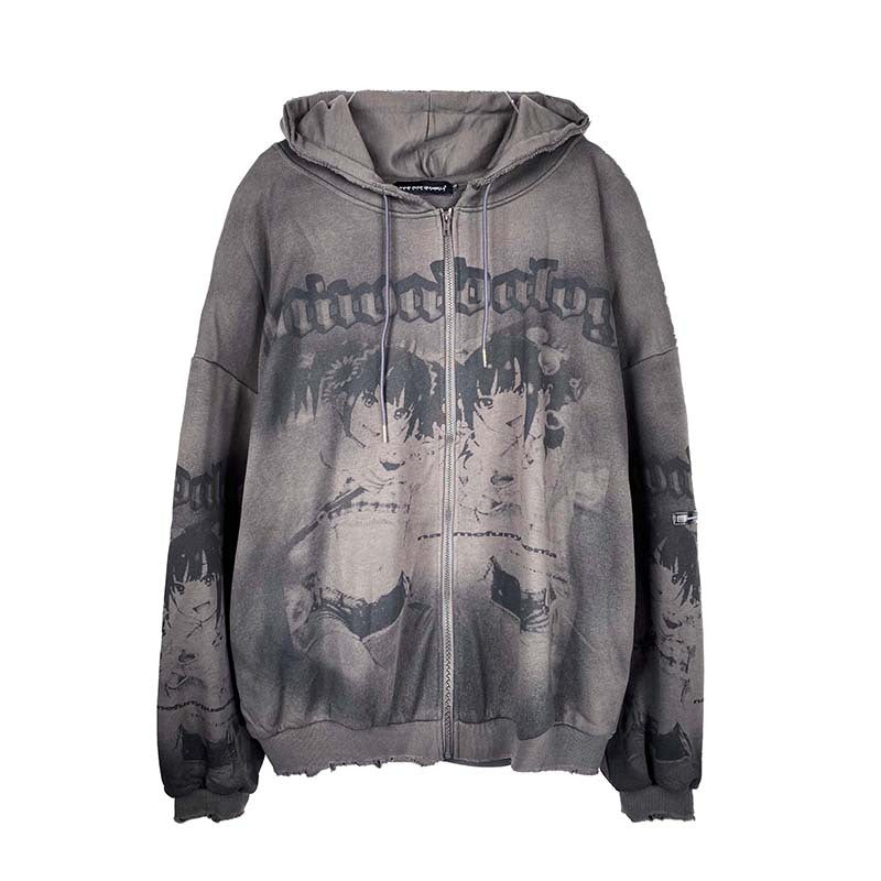 Autumn Winter Cartoon Print Cardigan Hoodie