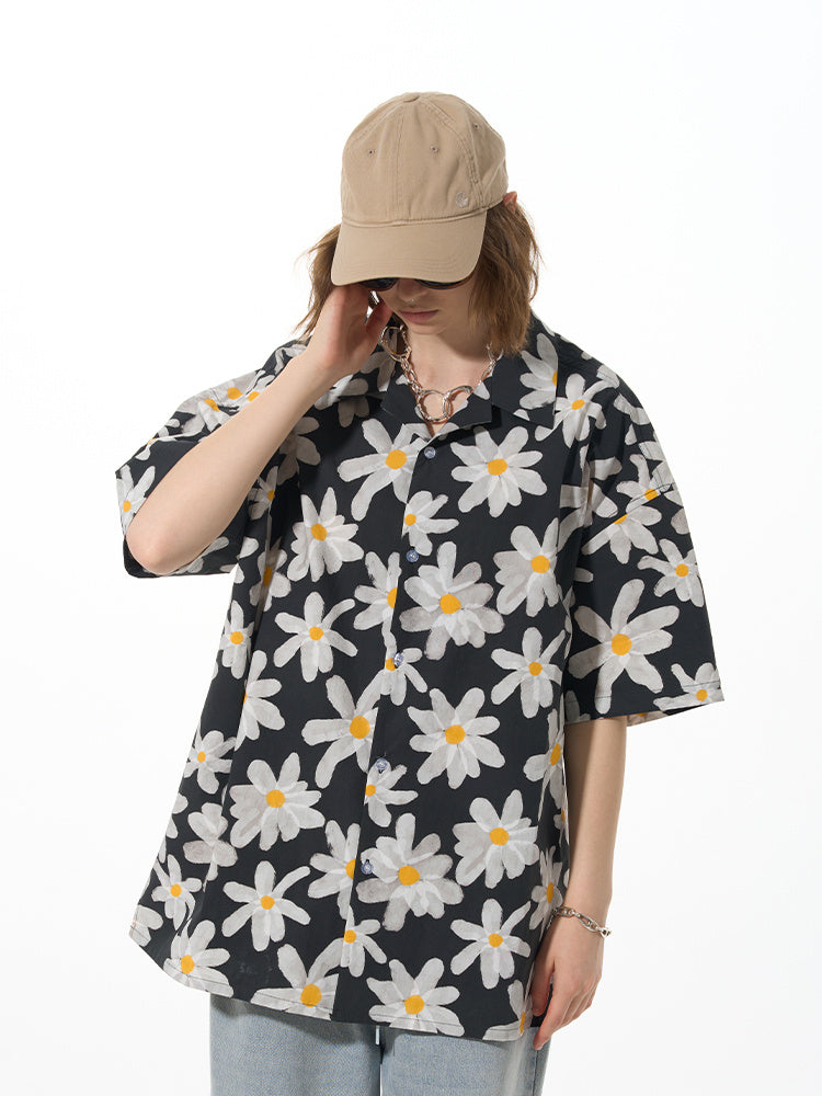 white flower floral button up shirt