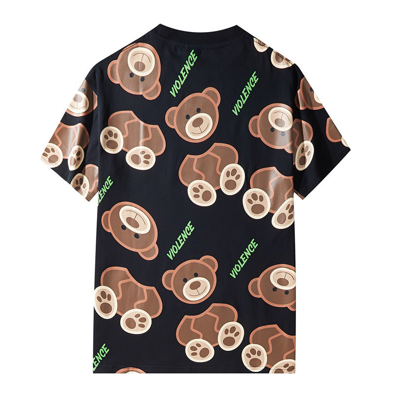 Summer Guillotine Bear Print Loose Cotton Short-sleeved T-shirt Top