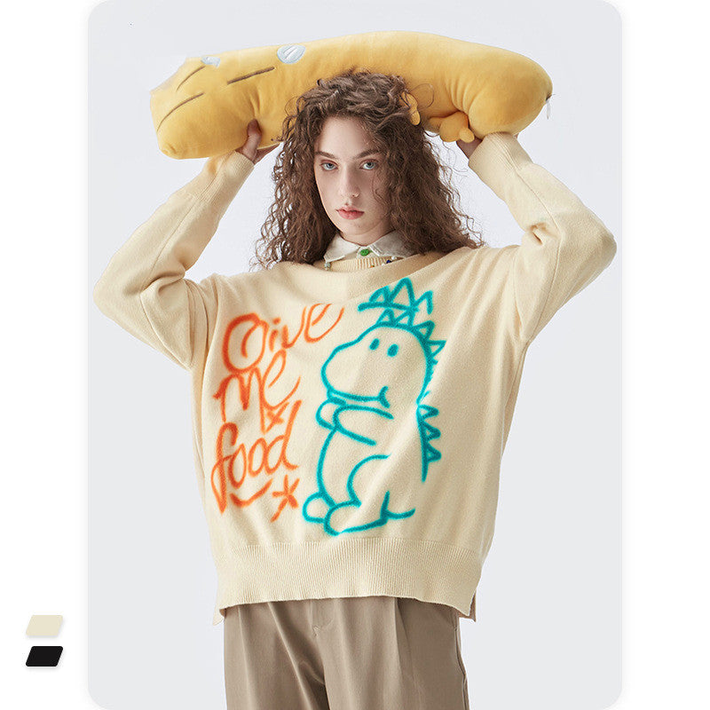 Graffiti Printed Loose Warm Sweater For Men And Women Couples