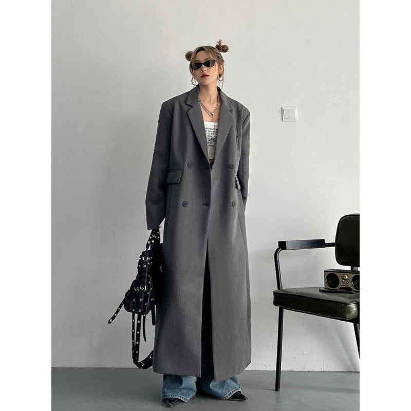 Strong Aura Profile Draping Effect Loose Slimming Korean Style Long Suit Trench Coat Coat