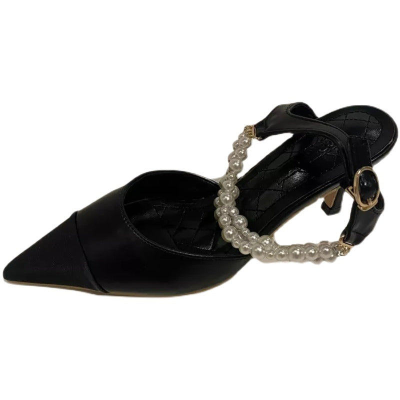 Scarpe con tacco a spillo, con perle e piccole fragranze, con fibbia, stiletto, stile OL