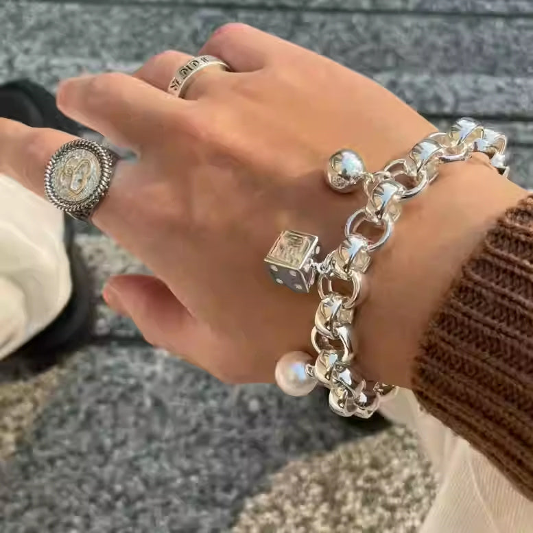 Bracciale Lovers Wild Commuter in argento sterling con dadi di perle e 8 palline