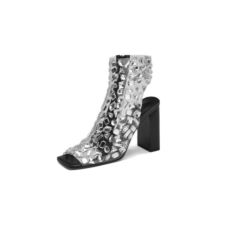 Large Size Rhinestone Hollow Summer High Heel Sandal Boots