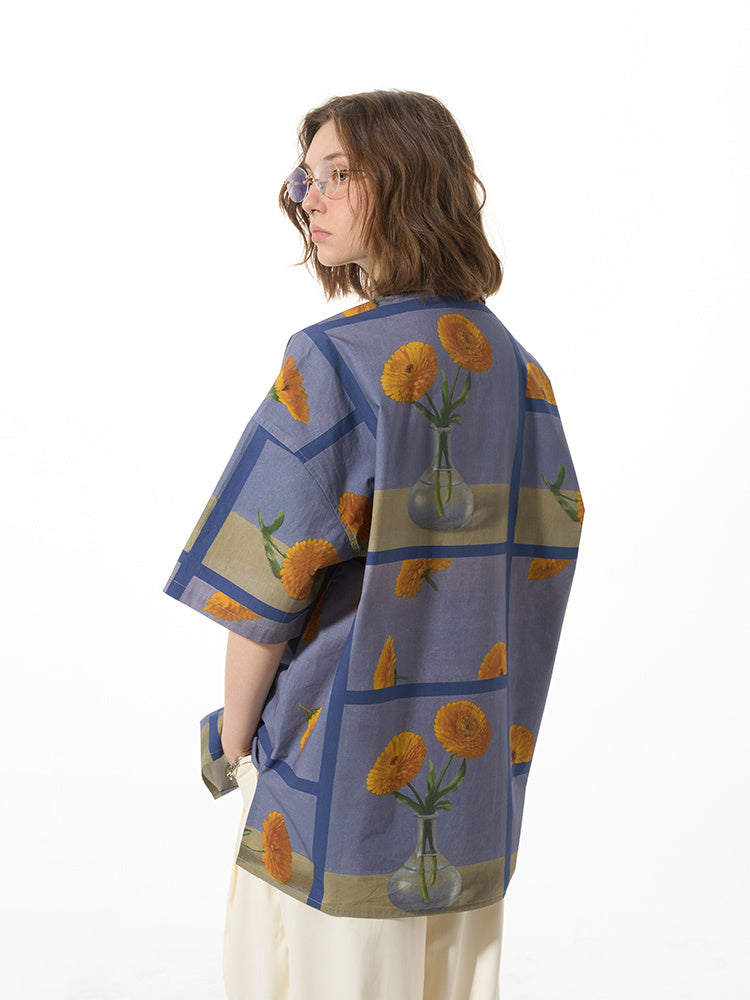 Chemise à manches courtes décontractée, ample, à imprimé floral, polyvalente et tendance