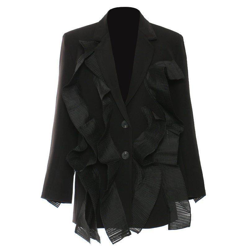 Super Heavy Industry Stitching Pleated Fairy Style Suit Jacket Tops