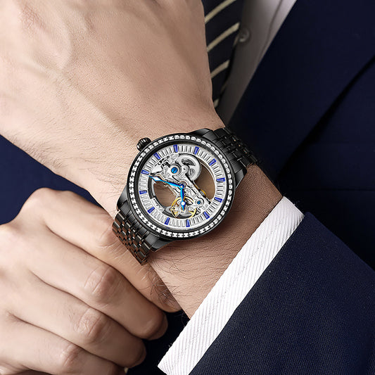 Montre mécanique étanche de luxe en zircon