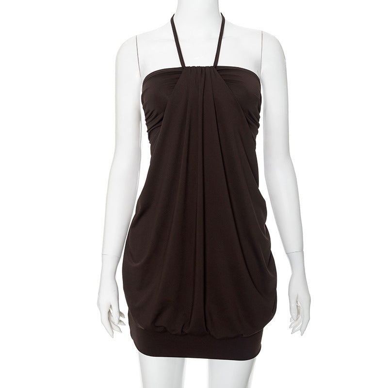 Robe courte dos nu à bretelles de couleur unie