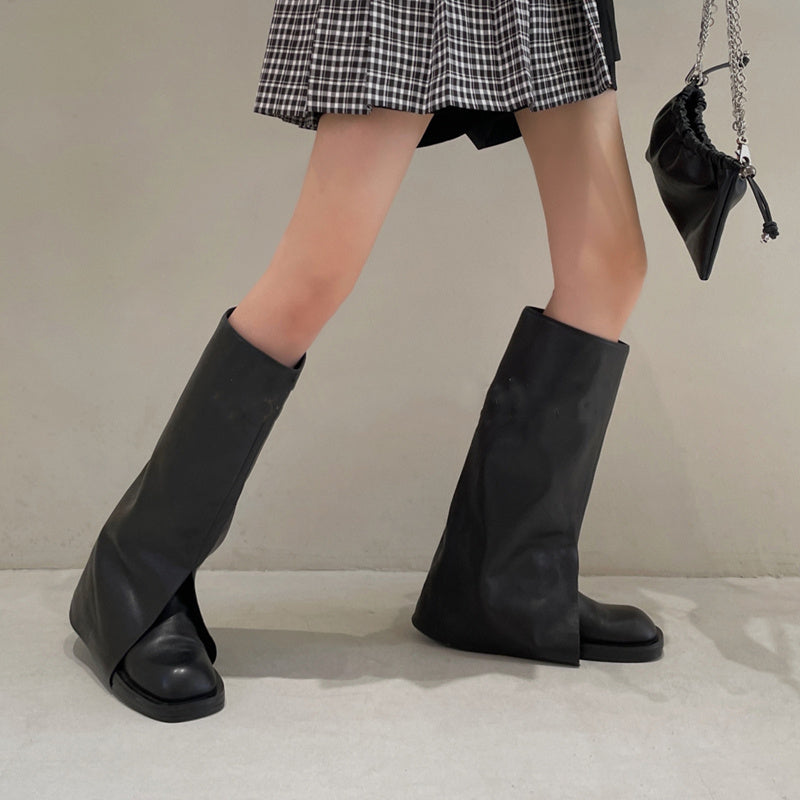 Round-toed Trousers Boots Fried Street But Knee