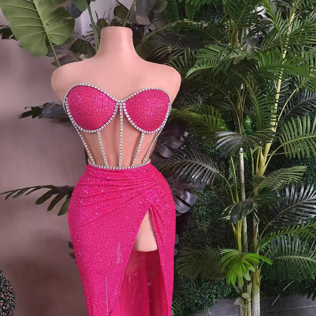 Casual All-match Shiny Rhinestone Sequins Top Dress Suit