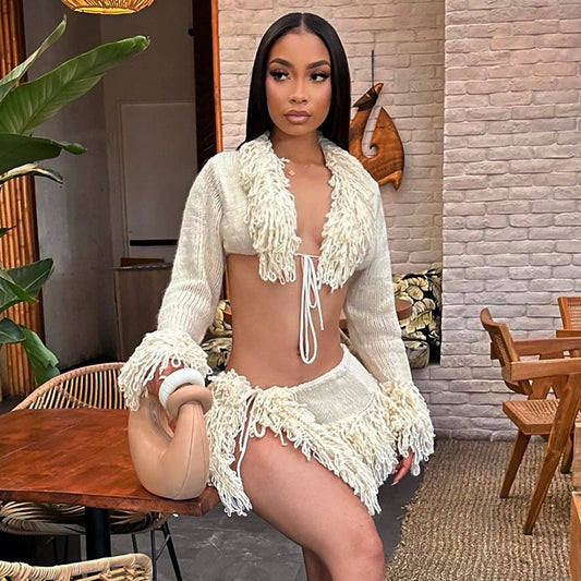 Fashion French Knitted Lace-up Suit