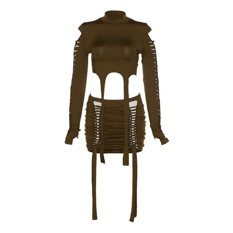 Round Neck Long-sleeved Cut-out Top