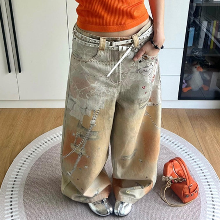 Jeans imprimés à jet d'encre couleur