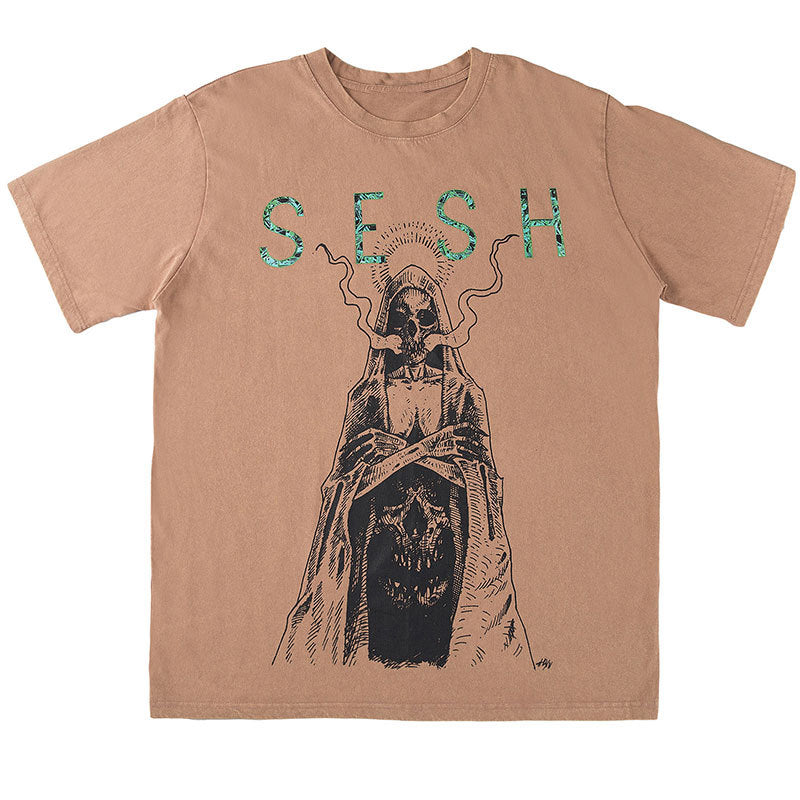 Distressed Retro Net Red T-Shirt Short Sleeve