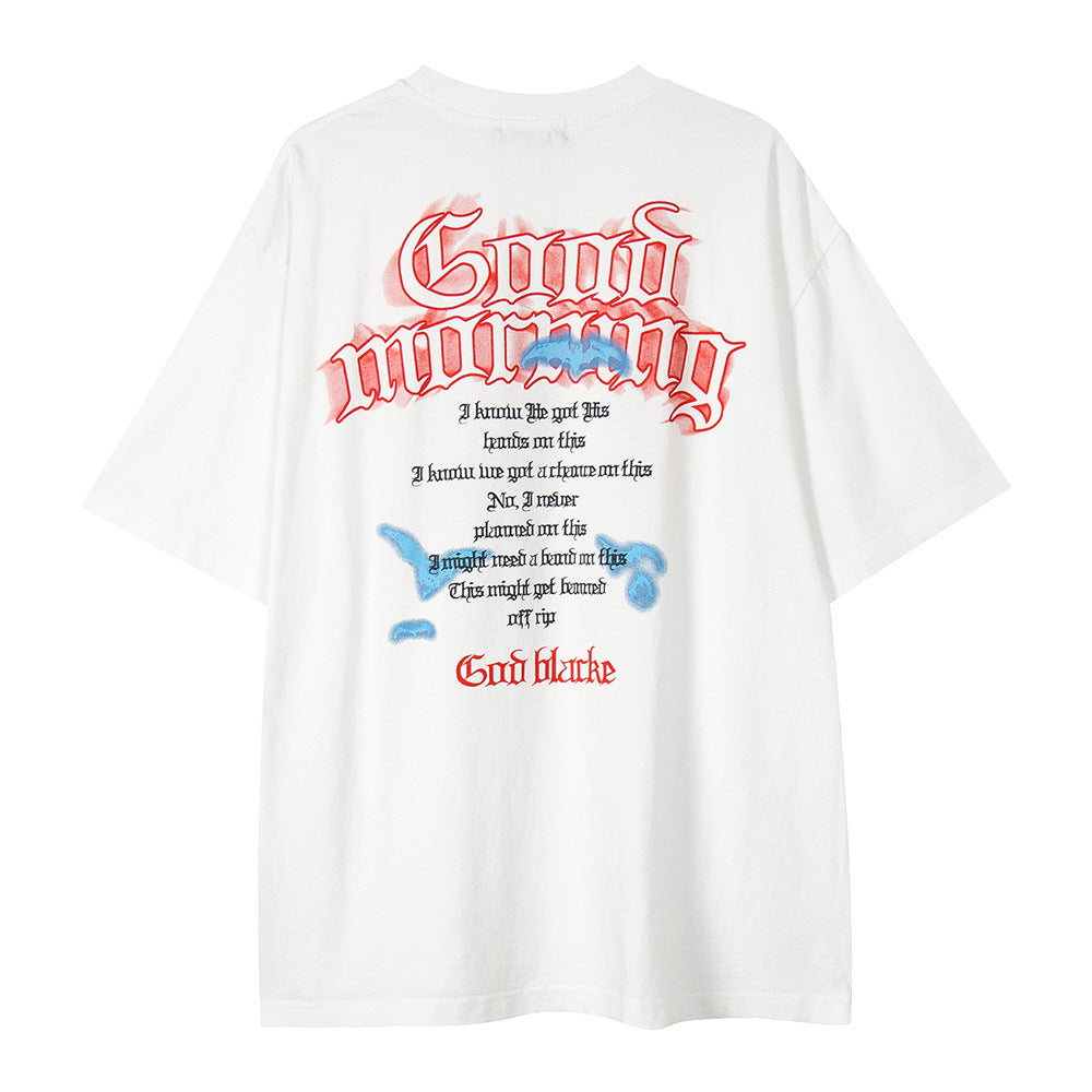 Punk Hip Hop Printed Letter Washed And Worn Short Sleeve T-shirt