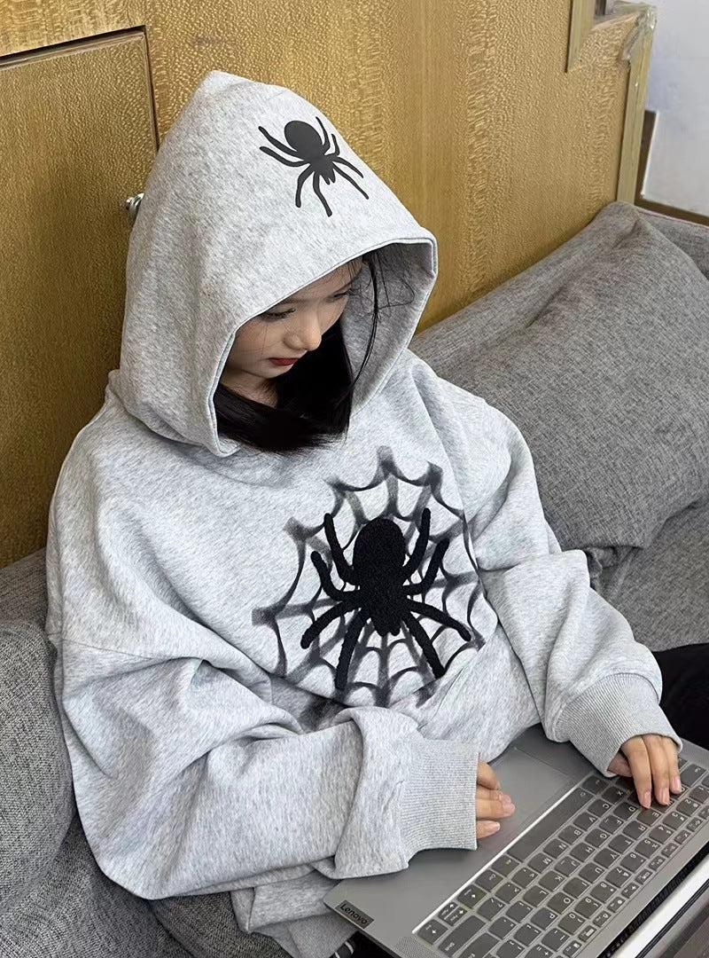 American-style Retro Fashion Brand Spider Letter Hooded Sweater