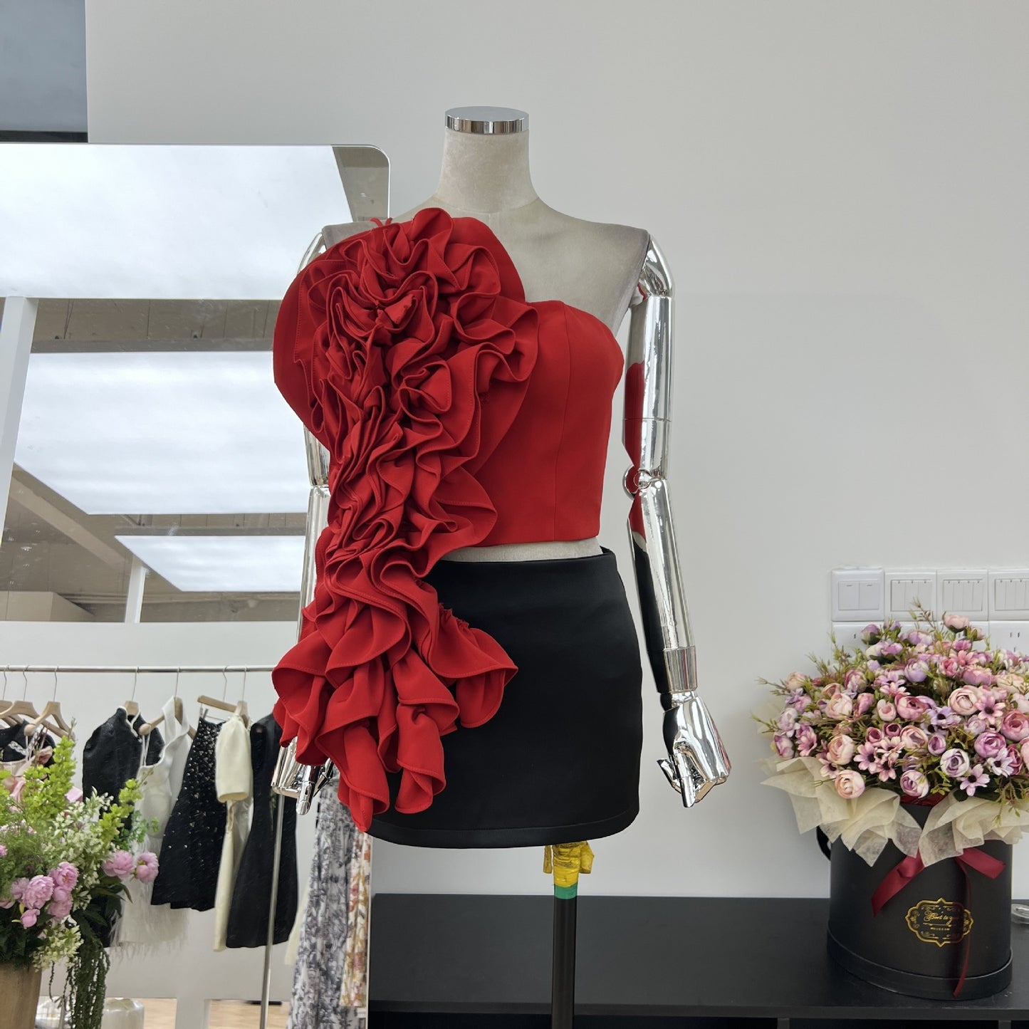 Street Shot Goddess Flower Ribbon One-shoulder Vest