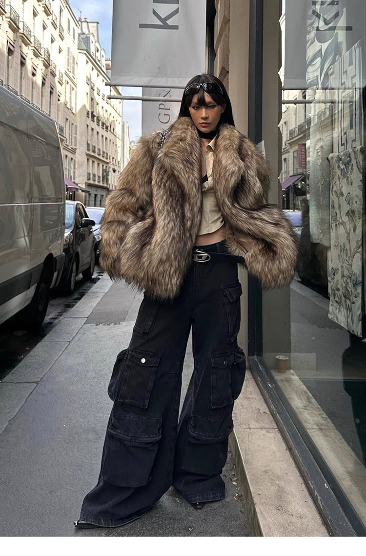 Fur Coat Raccoon Fur Coat Brown Lapel Warm Furry Coat European And American Leisure