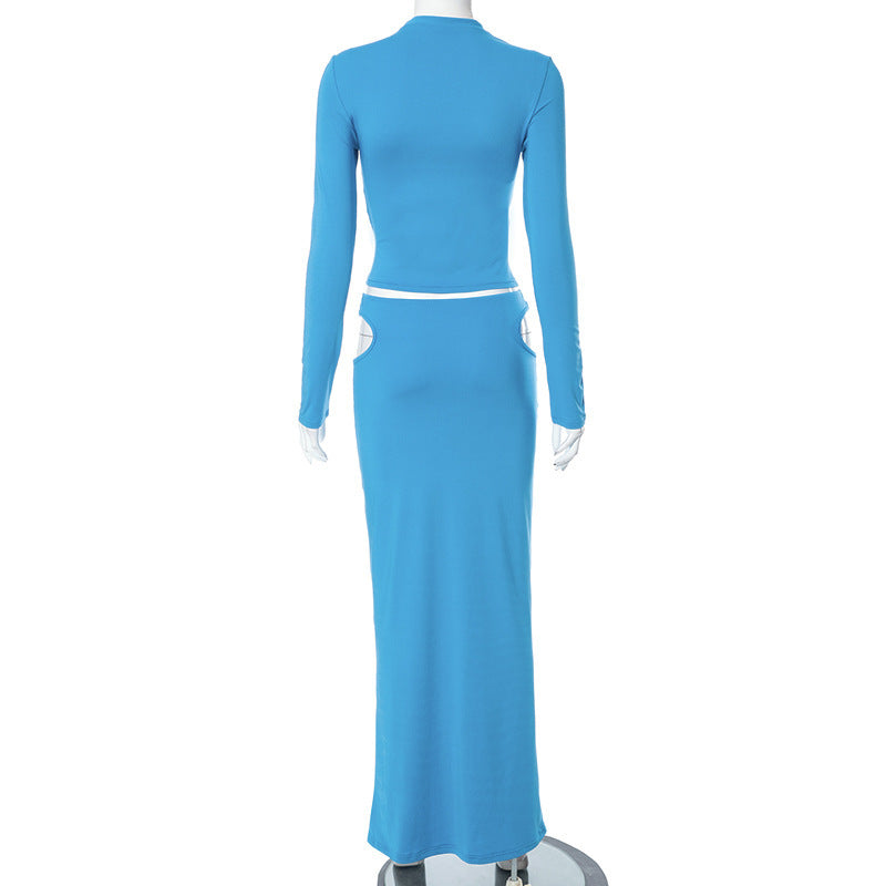 Gonna a maniche corte con foro di fiori in fiamme, nuova tinta unita, abito casual