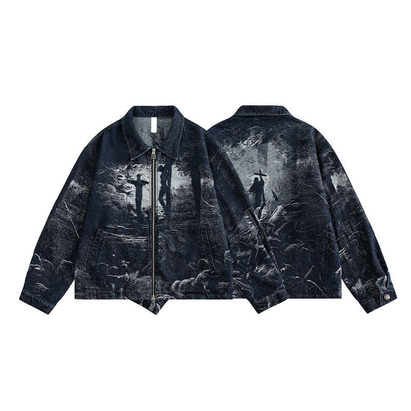 American-style Retro Back Printed Denim Jacket