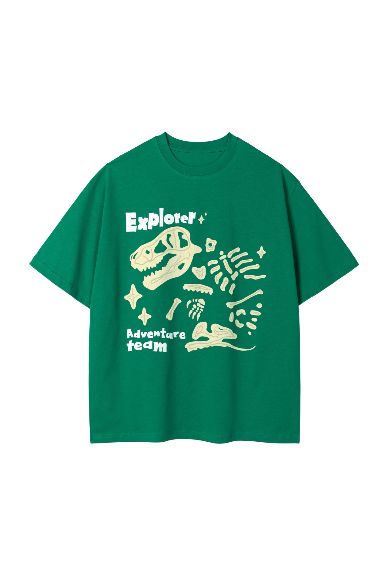 Loose Round Neck Dinosaur Loose Printed Double Yarn Cotton Short Sleeve