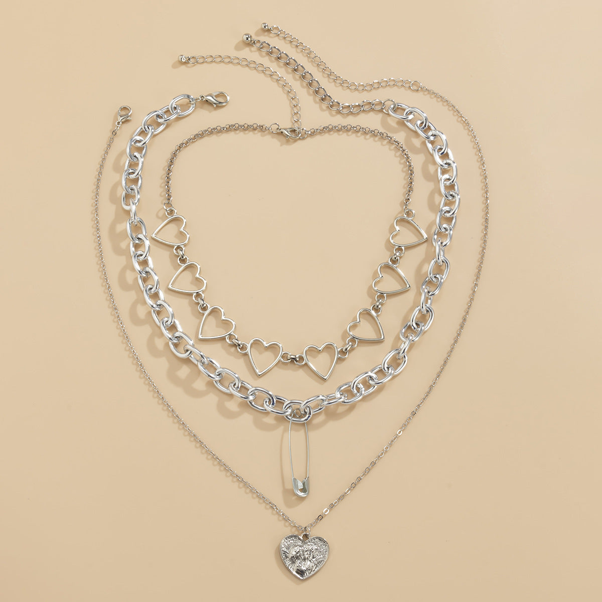 Accessories Hip Hop Geometric Sweet Heart Multilayer Necklace