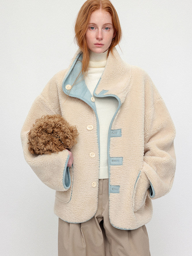 Sea Salt Cream Cup A Heavyweight Dual Wear Designshearling Suede Windproof Coat