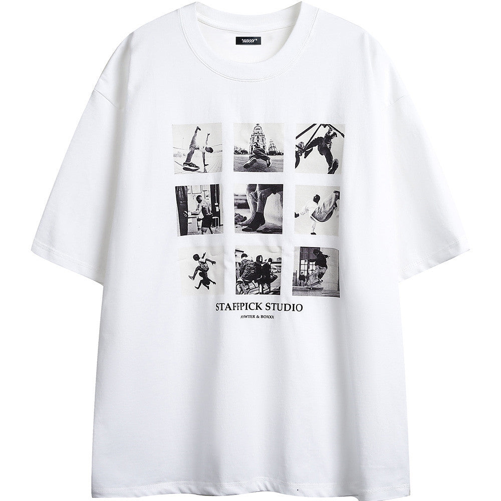 T-shirt à manches courtes imprimé Jiugongge pour hommes