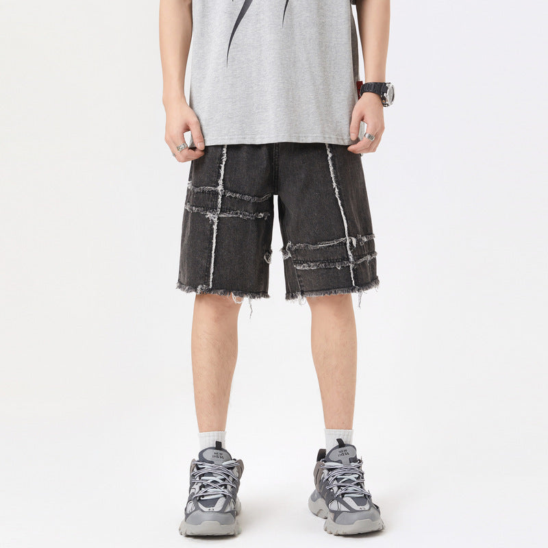 Pantaloncini in denim con cuciture estive alla moda da uomo