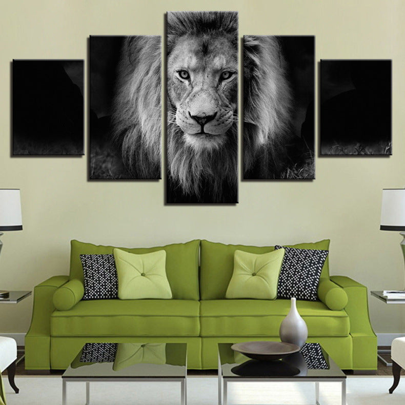 Black and white Lion painting