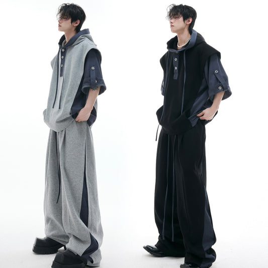 Hooded Three-dimensional Stitching Short Sleeve Heavy Industry Sports Leisure Suit