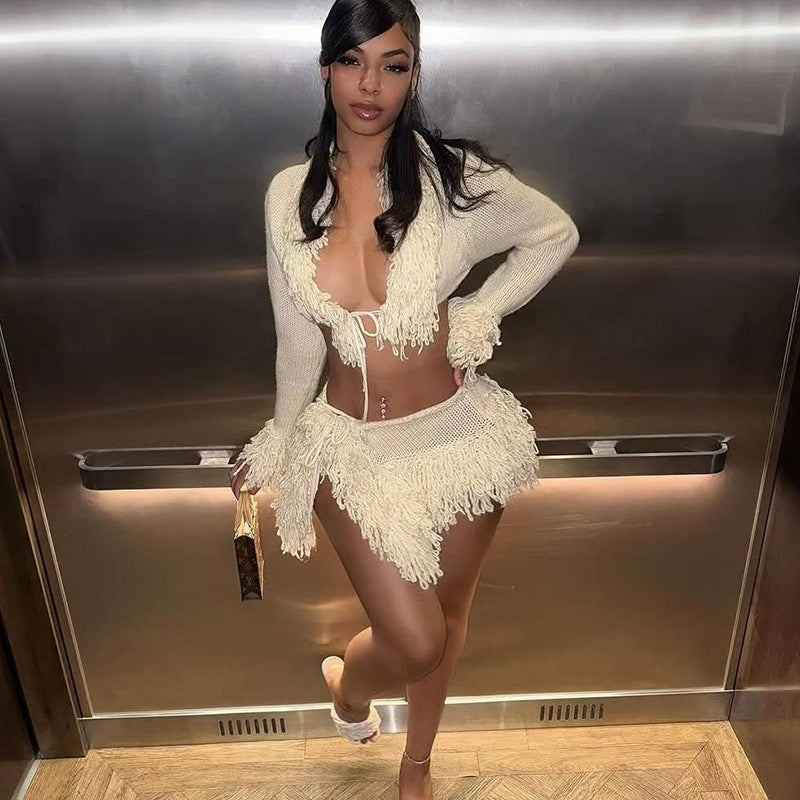 Ensemble français tricoté à lacets