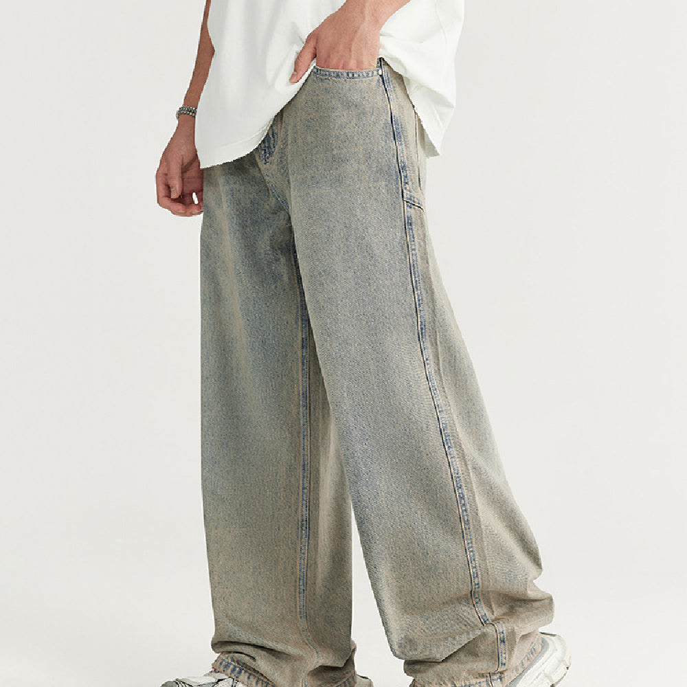 Loose Light Blue Washed Wide-leg Jeans