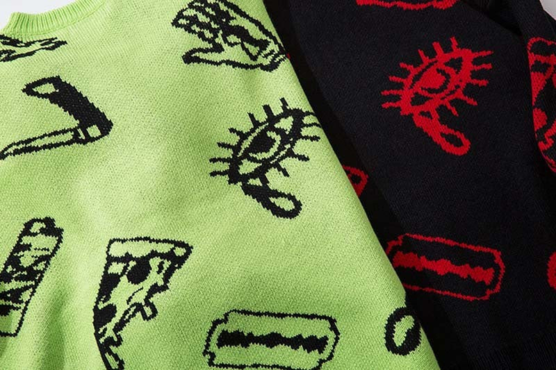 Hip Hop Letters Graffiti Jacquard Sweater Men's Tide