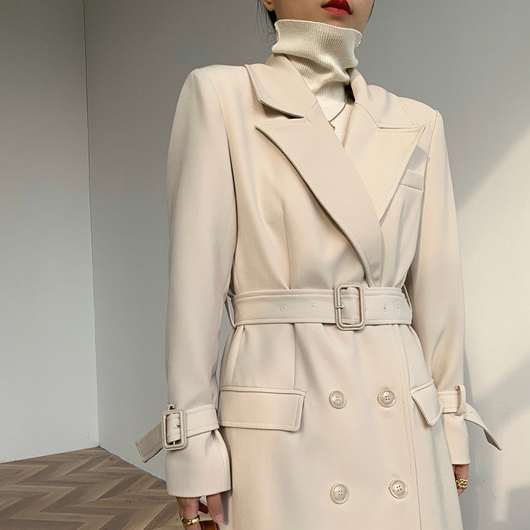 Temperament Fashion Patchwork Double-layer Collar Trench Coat