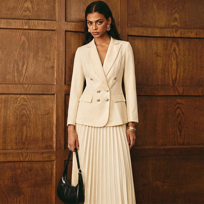 Solid-Color Chic And Stylish Coat And Skirt Set